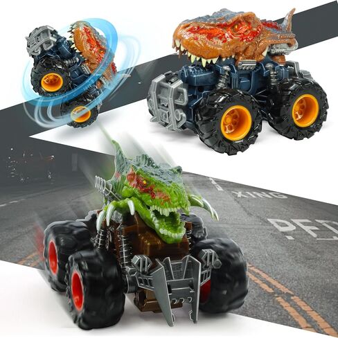 Oriate T-rex Dinosaur Toy Cars for Kids 3-8, Friction Powered Monster Truck with Mechanical Motor, Push n Go Car Stunt Play Party 209-R3 in Kuwait