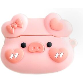 Cartoon Pink Butterfly Love Pig Silicone Earphone Case for AirPods Pro Case Wireless Headphone Protective Cover with Hook (for airpods pro)