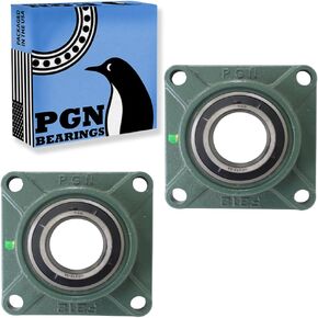 PGN UCF208-24 Pillow Block Bearing - Pack of 2 Square Flange Mounted Pillow Block Bearings - Chrome Steel Bearings with 1 1/2" Bore - Self Alignment