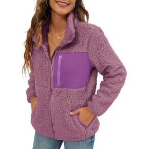 VVK Women's Fashion Faux Shearling Shaggy Full Zip Coats Warm Winter Patchwork Jackets with Pocket