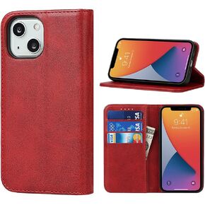 حافظة لهاتف iPhone 13، حافظة iPhone13، حافظة محفظة كتب مغناطيسية من جلد البقر بنمط جلد البقر، غطاء قلاب مع فتحات للبطاقات/النقود متوافقة مع iPhone 13 - أزرق فاتح in Kuwait