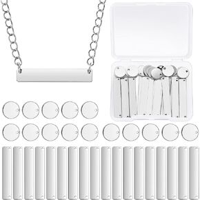 Hicarer 30 Pieces Metal Stamping Blank Tag Pendants, Includes 15 Rectangle Stamping Blank Bar Charms Horizontal Brass Tag, 15 Round Blank Name Plate Pendant for DIY Craft in Kuwait