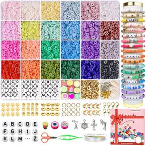 Redtwo 4200 Pcs Clay Beads Bracelet Making Kit, Friendship Preppy Flat Polymer Heishi Beads Jewelry Kits with Charms, Gifts for Teen Girls Crafts for Girls Ages 8-12
