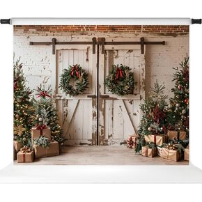 Kate Christmas Backdrops Christmas Barn Door Backdrop Shabby Door Photography Backdrops, 7X5ft
