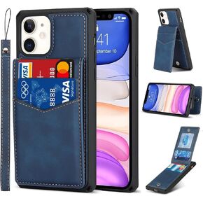 iCoverCase for iPhone 11 Wallet Case with Card Holder [RFID Blocking] Premium PU Leather Kickstand Magnetic Clasp Shockproof Card Slots Case with Wrist Strap (Wine Red)