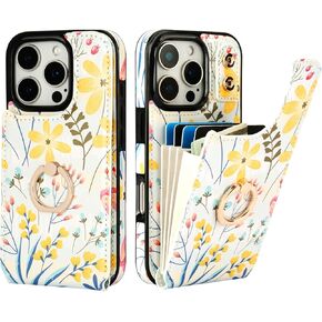 HAOPINSH for iPhone 16 Pro Wallet Case with Card Holder, 360°Rotation Ring Kickstand, Pink Blue Marble Pattern, RFID Blocking Leather for Girls Women, Double Buttons Protective Cover 6.3"