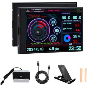 ARCADORA 5inch Secondary Screen Monitor, Computer Temp Monitor, PC Sensor Panel Display, PC Temperature Display, TF Card Reader (White)