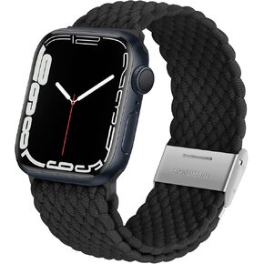 Anlinser Braided Solo Loop Compatible with Apple Watch Band 41mm 40mm 38mm, Elastic Nylon Sport Strap with Adjustable Buckle Designed for Apple Watch SE Series 9 8 7 6 5 4 3, Black/Orange