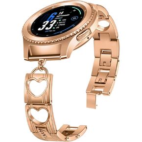 Bling Metal Bands Compatible with Samsung Galaxy Watch 6 5 4 40mm 44mm,Galaxy Watch 5 Pro Band 45mm/Watch 6 4 Classic Band 42mm 46mm 43mm 47mm/Active 2, 20mm Stainless Steel Rhinestone Heart Band for Women (Silver)
