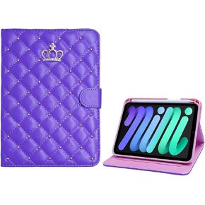 Cute Case for iPad Mini 6 Women & Girls,PU Leather Crown Bling iPad Mini 6th Generation Case with Pencil Holder，Smart Case with Soft TPU Back 8.3 inches (Pink)