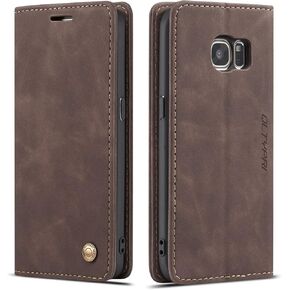 QLTYPRI Case for Samsung Galaxy S7 Edge, Vintage PU Leather Wallet Case Card Slot Kickstand Magnetic Closure Shockproof Flip Folio Case Cover for Samsung Galaxy S7 Edge - Blue
