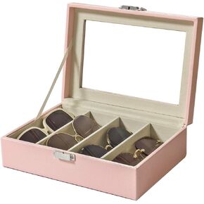 8-Slots Sunglasses Case Organizer, Eyeglass Glasses Display Holder Collector, Multiple Sunglasses Storage Case, Beige Liner Faux Leather