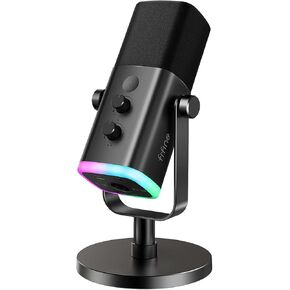 FIFINE XLR/USB Gaming Microphone for Streaming Podcasting, PC Computer RGB Mic for PS4/PS5, with Gain Knob, Mic Mute, Monitoring Jack, Gamer Mic for Recording Video Creation-AmpliGame AM8 White