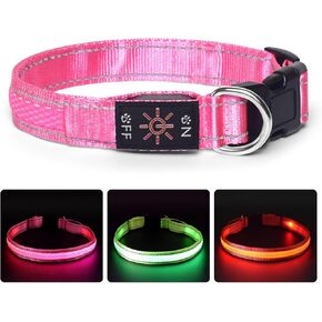 TDTOK LED Dog Collar Rechargeable Adjustable Durable Nylon Comfortable Light Up Collars for Small Medium Large Dogs with Reflective Lines Lightweight Plastic Buckle