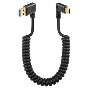 SinLoon 90 Degree USB Type C Spring Cable 5Gbps Retractable USB3.0 to USB C Charging Cable and Data Transfer for Phone, Tablet, Other USB C Devices (Down)