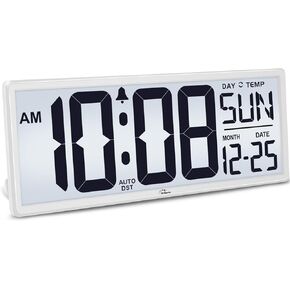 WallarGe Backlight Digital Wall Clock Battery Operated - with Temperature and Date 14.5'' Large Digital Wall Clock, Easy to Read and Set, Auto DST