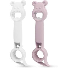 FYY Cute Beer Bottle Opener 2 Pack Multifunction Bear-shaped 4 in 1 Bottle Opener Lid Opener For Arthritic Hands, Jar Can Beer Bottle Soda Can Opener Tool for Jars, Beer, Sauce Bottles Pink & Green