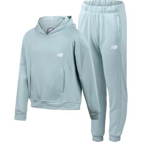 New Balance Girls' Sweatsuit - 2 Piece Active Fleece Sweatshirt and Sweatpants - Performance Jogger Pants Set for Girls, 7-12