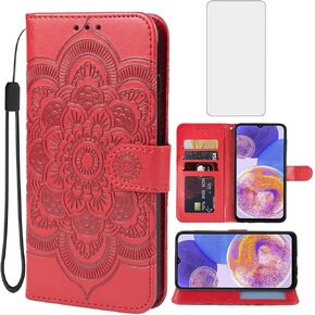 Case for Galaxy A23 Case, Samsung A23 SM-A235M Wallet Case with Tempered Glass Screen Protector, Leather Flip Credit Card Holder Stand Phone Cover Cases for Samsung Galaxy A23 Brown