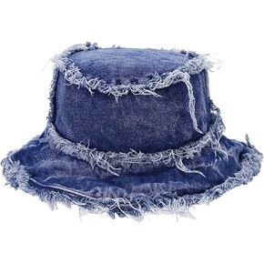 Frayed Bucket Hat Unisex Trendy Washed Denim Bucket Cap Distressed Jean Fisherman Cap Travel Floppy Boonie Sun Hats
