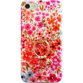 Qokey Compatible with iPhone SE Case 2022/2020,iPhone 8/ 7 Case 4.7 inch Flower Cute Fashion Cover for Women Girl 360 Degree Rotating Ring Kickstand Soft TPU Shockproof Rose Butterfly