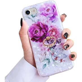 Qokey Compatible with iPhone SE Case 2022/2020,iPhone 8/ 7 Case 4.7 inch Flower Cute Fashion Cover for Women Girl 360 Degree Rotating Ring Kickstand Soft TPU Shockproof Rose Butterfly in Kuwait