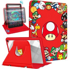 for Amazon Fire 7 Tablet Case for Women - Girly Kids Girls Cute Cartoon Kawaii 360° Rotating Folio Stand for Fire 7 Tablet,Turtle