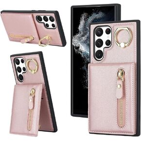 Jaorty Phone Case for Samsung Galaxy S22 Ultra Case with Card Holder for Women Girls (6.8 Inch), Galaxy S22 Ultra Case Wallet 360° Rotation Ring Kickstand with RFID Blocking PU Leather,Black Leopard