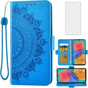 Asuwish Phone Case for Samsung Galaxy M33 5G Wallet Cover Tempered Glass Screen Protector Credit Card Holder Flip Purse Wrist Strap Stand Folio Lanyard Slot Cell Accessories 33M G5 Women Men Gray