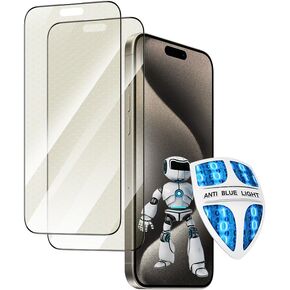 PERFECTSIGHT 2 Pack Compatible for iPhone 15 Pro Max Anti Glare Blue Light Screen Protector 6.7 inch 2023,[Medical-Grade Eye Protection] Filter 8 Radiations Shockproof Sapphire Matte Tempered Glass