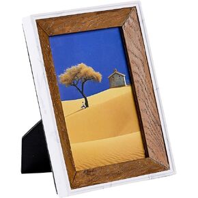 Antique 5x7 Picture Frame, Imitation Leather Hand-Crafted Resin Picture Frame with Easel, Hook & Mat, for Tabletop & Wall Gallery Photo Frames,Brown
