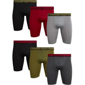 AND1 Men's Underwear – 6 Pack Long Leg Performance Compression Boxer Briefs (S-3XL), Size Medium, Black/Red/Navy
