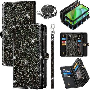 Wallet Cover for Motorola Moto G Power 5G 2023 with Detachable Magnetic Phone Case Flip Zipper Purse Wrist Strap Shoulder Strap Glitter PU Leather Card Holder Stand for GPower G5 Women Men Pink