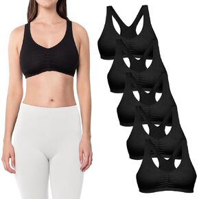 Sexy Basics Women's Cotton Spandex Racer Back Bra | 4 Way Stretch Pullover Workout Sport Bras (Multi-Pack)