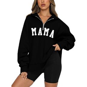 QLIPIN Mama Sweatshirt Women Mom Life Zip Up Pullover Lapel Half Zip Sweatshirts Mama Print Casual Loose Long Sleeve Top