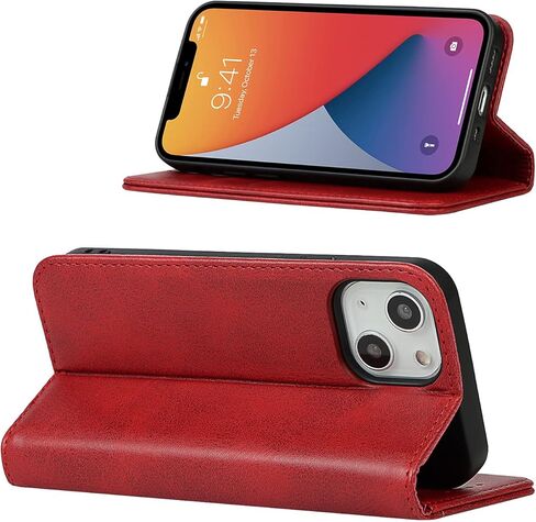 حافظة لهاتف iPhone 13، حافظة iPhone13، حافظة محفظة كتب مغناطيسية من جلد البقر بنمط جلد البقر، غطاء قلاب مع فتحات للبطاقات/النقود متوافقة مع iPhone 13 - أزرق فاتح in Kuwait