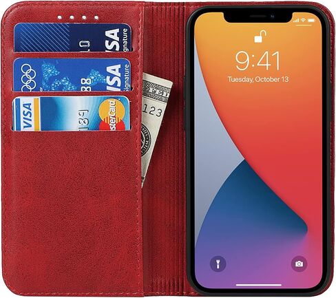 حافظة لهاتف iPhone 13، حافظة iPhone13، حافظة محفظة كتب مغناطيسية من جلد البقر بنمط جلد البقر، غطاء قلاب مع فتحات للبطاقات/النقود متوافقة مع iPhone 13 - أزرق فاتح in Kuwait