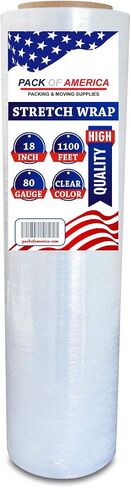 Stretch Film - 2 Roll Clear, 18" x 1100 Feet, 80 Gauge (20 Micron) Industrial Heavy Duty Plastic Shrink Wrap with Hand Saver for Packing, Shipping, Pallet, Moving Supplies in Saudi Arabia