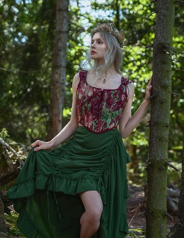 Scarlet Darkness Corset Tops For Women Renaissance Lace Up Floral Overbust Boned Bustier Bodice in Saudi Arabia