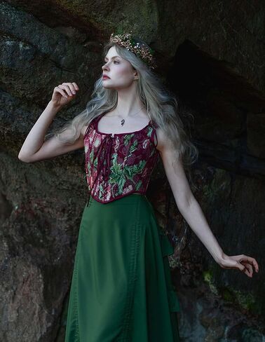 Scarlet Darkness Corset Tops For Women Renaissance Lace Up Floral Overbust Boned Bustier Bodice in Saudi Arabia