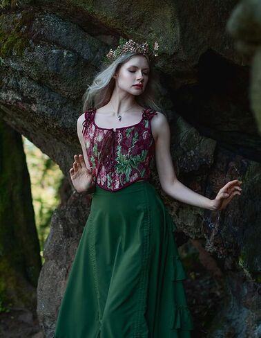 Scarlet Darkness Corset Tops For Women Renaissance Lace Up Floral Overbust Boned Bustier Bodice in Saudi Arabia