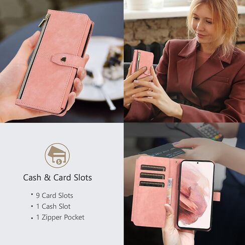 UEEBAI Case for Samsung Galaxy S21 5G, 9 Card Slots Retro Leather Wallet Shockproof Flip Cover with Hand Strap Card Slots Zipper Pocket Kickstand Handbag Magnetic Closure - Retro Red Wine in Kuwait