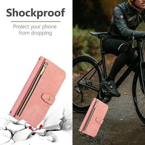 UEEBAI Case for Samsung Galaxy S21 5G, 9 Card Slots Retro Leather Wallet Shockproof Flip Cover with Hand Strap Card Slots Zipper Pocket Kickstand Handbag Magnetic Closure - Retro Red Wine in Kuwait