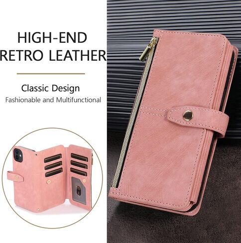 UEEBAI Case for Samsung Galaxy S21 5G, 9 Card Slots Retro Leather Wallet Shockproof Flip Cover with Hand Strap Card Slots Zipper Pocket Kickstand Handbag Magnetic Closure - Retro Red Wine in Kuwait