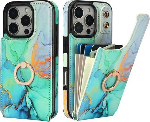 HAOPINSH for iPhone 16 Pro Wallet Case with Card Holder, 360°Rotation Ring Kickstand, Pink Blue Marble Pattern, RFID Blocking Leather for Girls Women, Double Buttons Protective Cover 6.3" in Kuwait