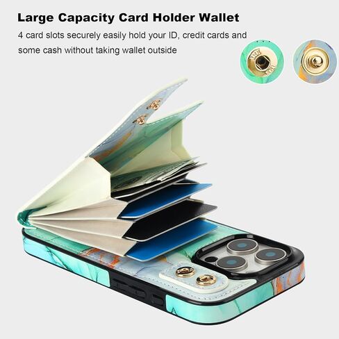 HAOPINSH for iPhone 16 Pro Wallet Case with Card Holder, 360°Rotation Ring Kickstand, Pink Blue Marble Pattern, RFID Blocking Leather for Girls Women, Double Buttons Protective Cover 6.3" in Kuwait