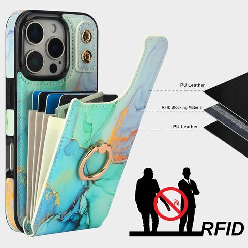 HAOPINSH for iPhone 16 Pro Wallet Case with Card Holder, 360°Rotation Ring Kickstand, Pink Blue Marble Pattern, RFID Blocking Leather for Girls Women, Double Buttons Protective Cover 6.3" in Kuwait