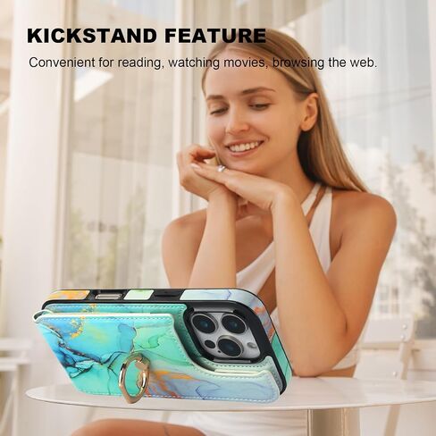 HAOPINSH for iPhone 16 Pro Wallet Case with Card Holder, 360°Rotation Ring Kickstand, Pink Blue Marble Pattern, RFID Blocking Leather for Girls Women, Double Buttons Protective Cover 6.3" in Kuwait