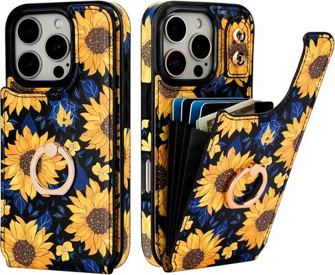 HAOPINSH for iPhone 16 Pro Wallet Case with Card Holder, 360°Rotation Ring Kickstand, Pink Blue Marble Pattern, RFID Blocking Leather for Girls Women, Double Buttons Protective Cover 6.3" in Kuwait