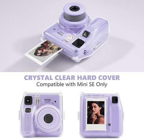 Fuji Mini SE Clear Case, Hard PC Protective Case for Instax Mini SE Instant Camera with Cute Cartoon Sticker & Adjustable Shoulder Strap - Pink Hey Cat in Kuwait